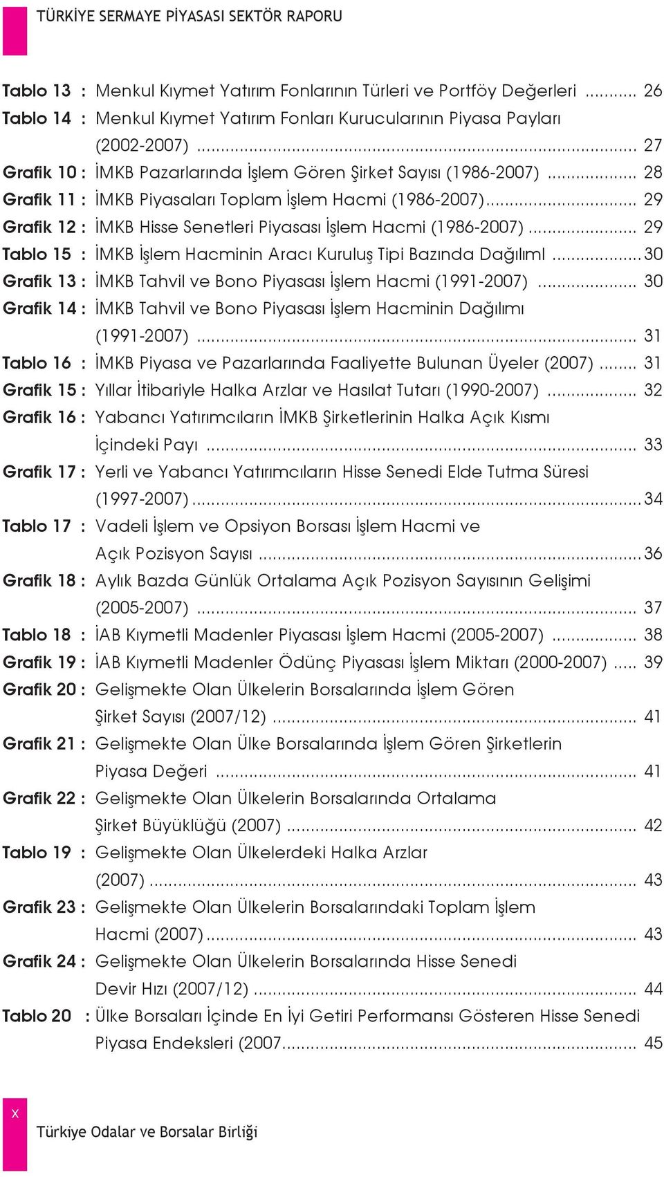 .. 29 Grafik 12 : İMKB Hisse Senetleri Piyasası İşlem Hacmi (1986-2007)... 29 Tablo 15 : İMKB İşlem Hacminin Aracı Kuruluş Tipi Bazında DağılımI.