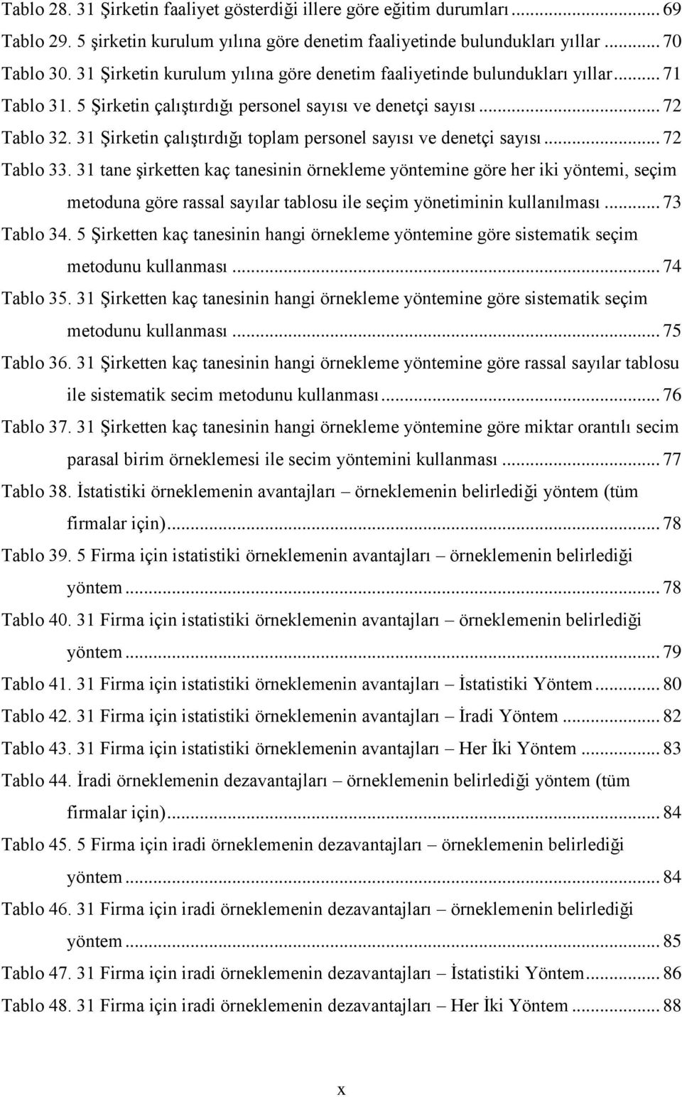 31 Şirketin çalıştırdığı toplam personel sayısı ve denetçi sayısı... 72 Tablo 33.