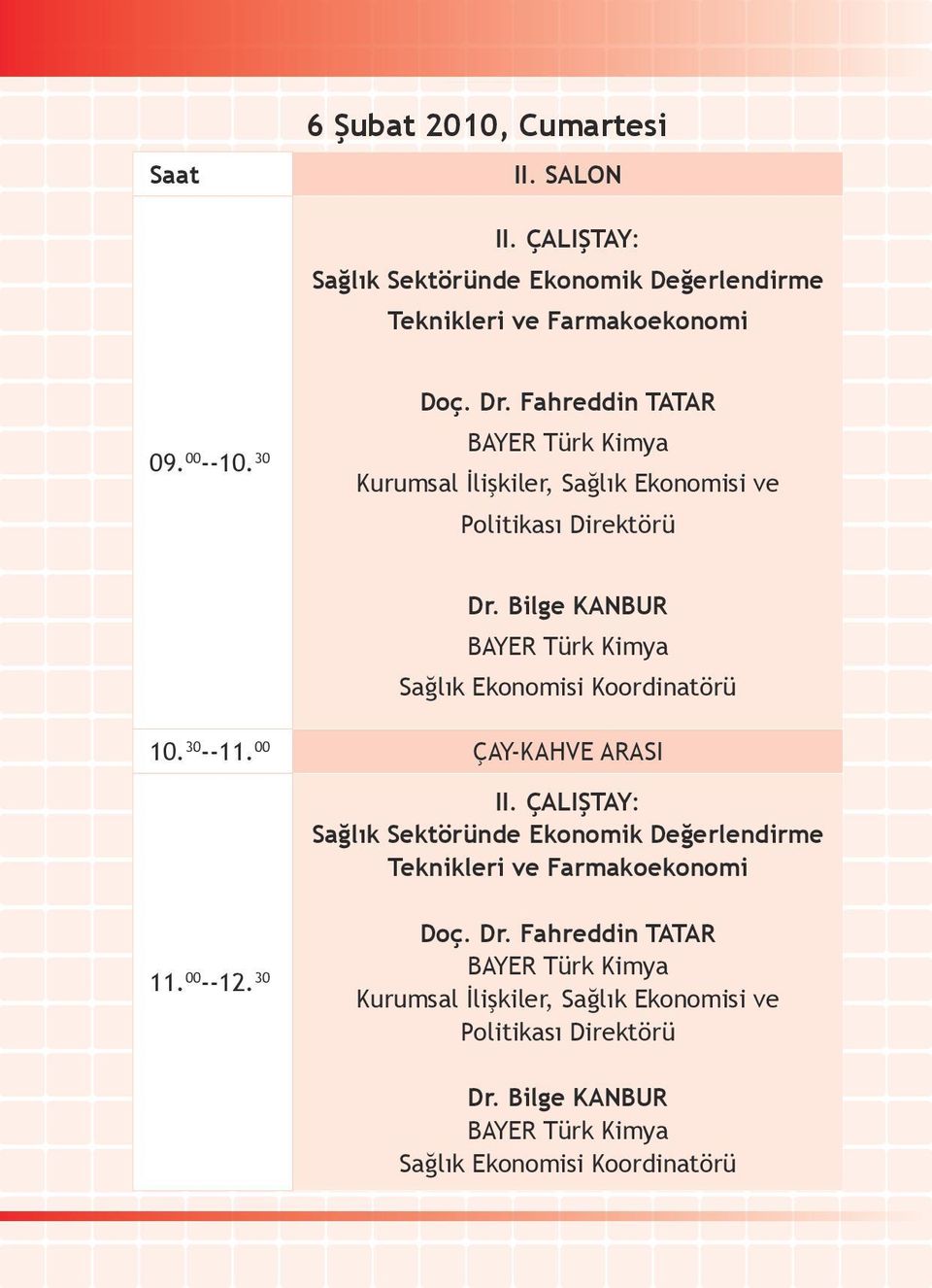 Bilge KANBUR BAYER Türk Kimya Sağlık Ekonomisi Koordinatörü 10. 30 --11. 00 ÇAY-KAHVE ARASI II.