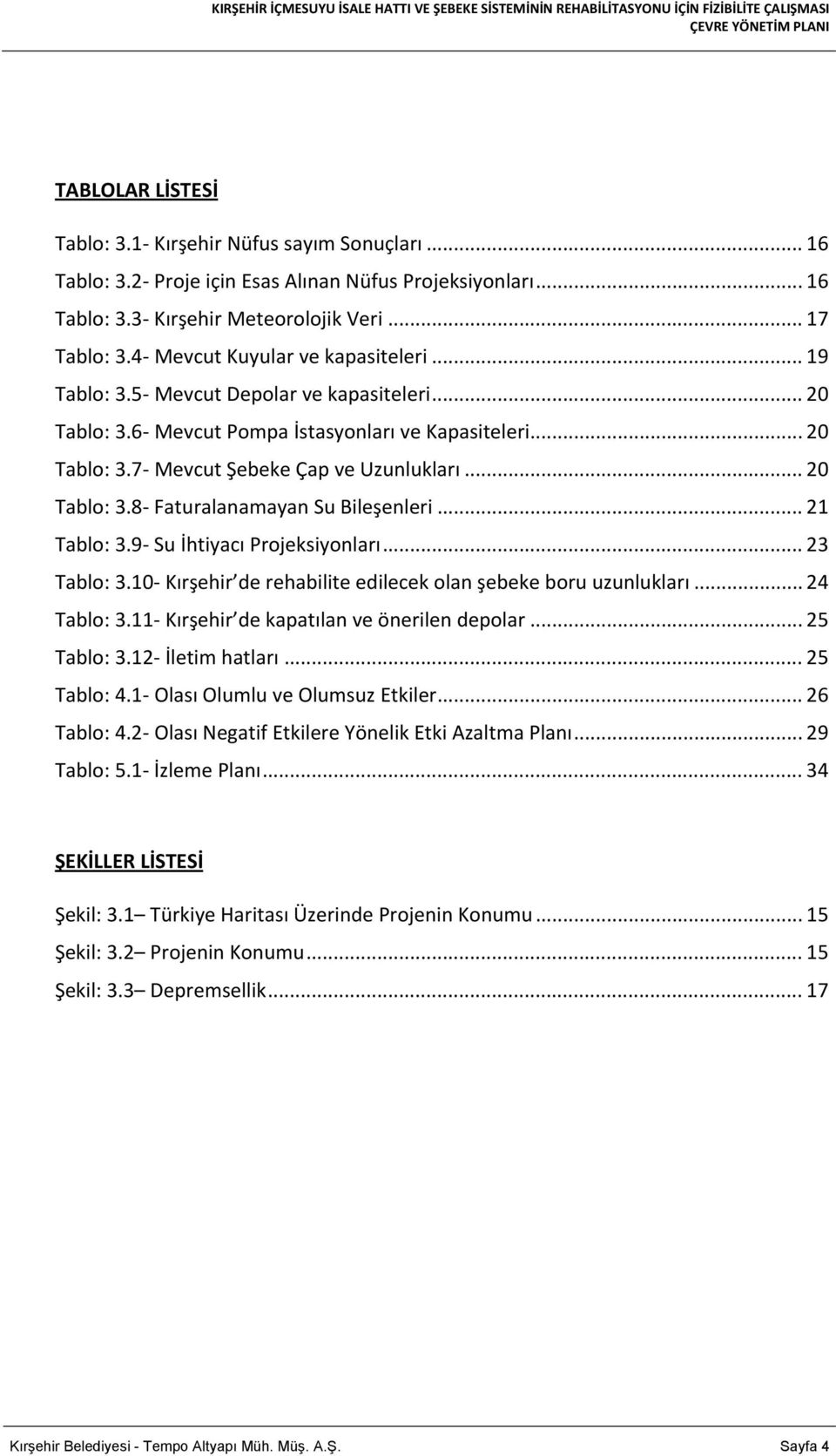 .. 20 Tablo: 3.8 Faturalanamayan Su Bileşenleri... 21 Tablo: 3.9 Su İhtiyacı Projeksiyonları... 23 Tablo: 3.10 Kırşehir de rehabilite edilecek olan şebeke boru uzunlukları... 24 Tablo: 3.