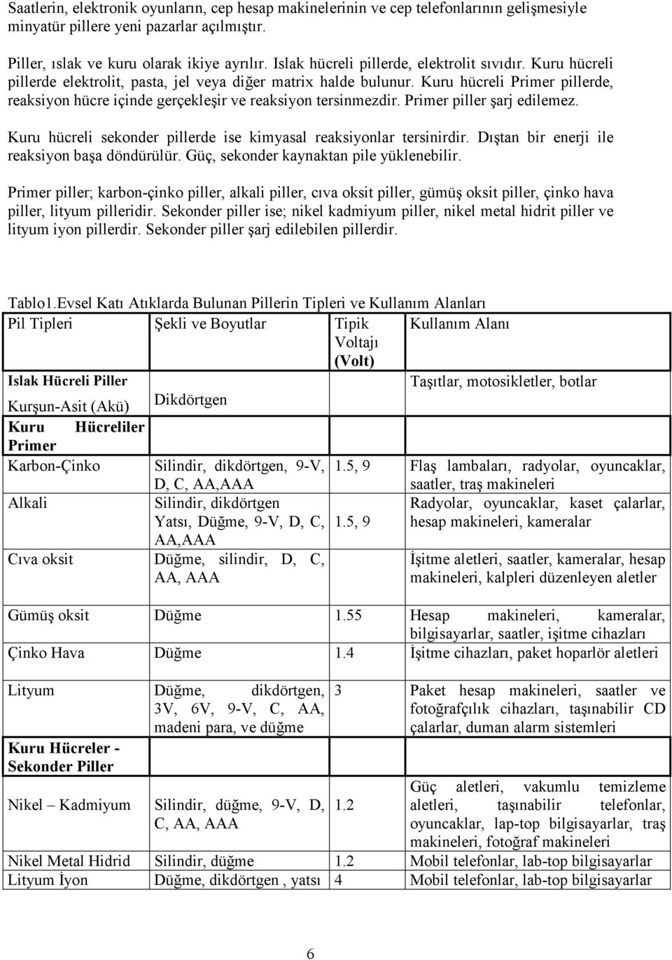 Kuru hücreli Primer pillerde, reaksiyon hücre içinde gerçekleşir ve reaksiyon tersinmezdir. Primer piller şarj edilemez. Kuru hücreli sekonder pillerde ise kimyasal reaksiyonlar tersinirdir.