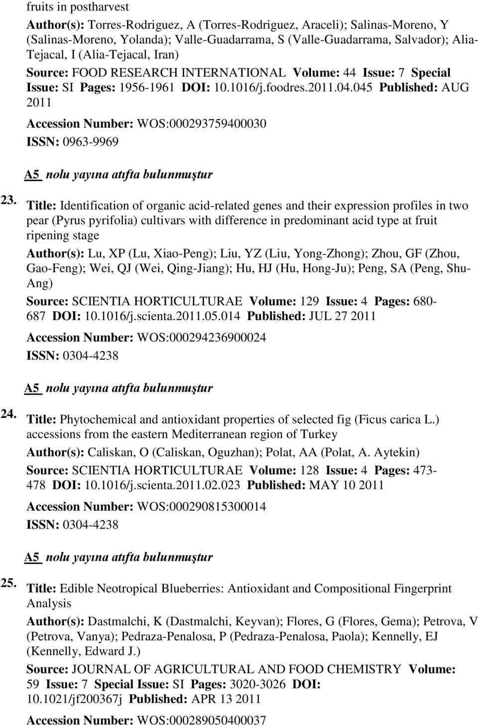 045 Published: AUG 2011 Accession Number: WOS:000293759400030 ISSN: 0963-9969 A5 nolu yayına atıfta bulunmuştur 23.