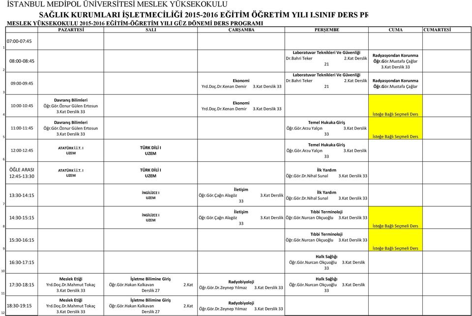 Gör.Arzu Yalçın Derslik 33 6 12:00-12:45 Temel Hukuka Giriş Öğr.Gör.Arzu Yalçın Derslik 33 Öğr.Gör.Dr.Nihal Sunal Derslik 33 7 13:30-14:15 Öğr.Gör.Çağrı Alagöz 33 Derslik Öğr.Gör.Dr.Nihal Sunal Derslik 33 8 14:30-15:15 Öğr.