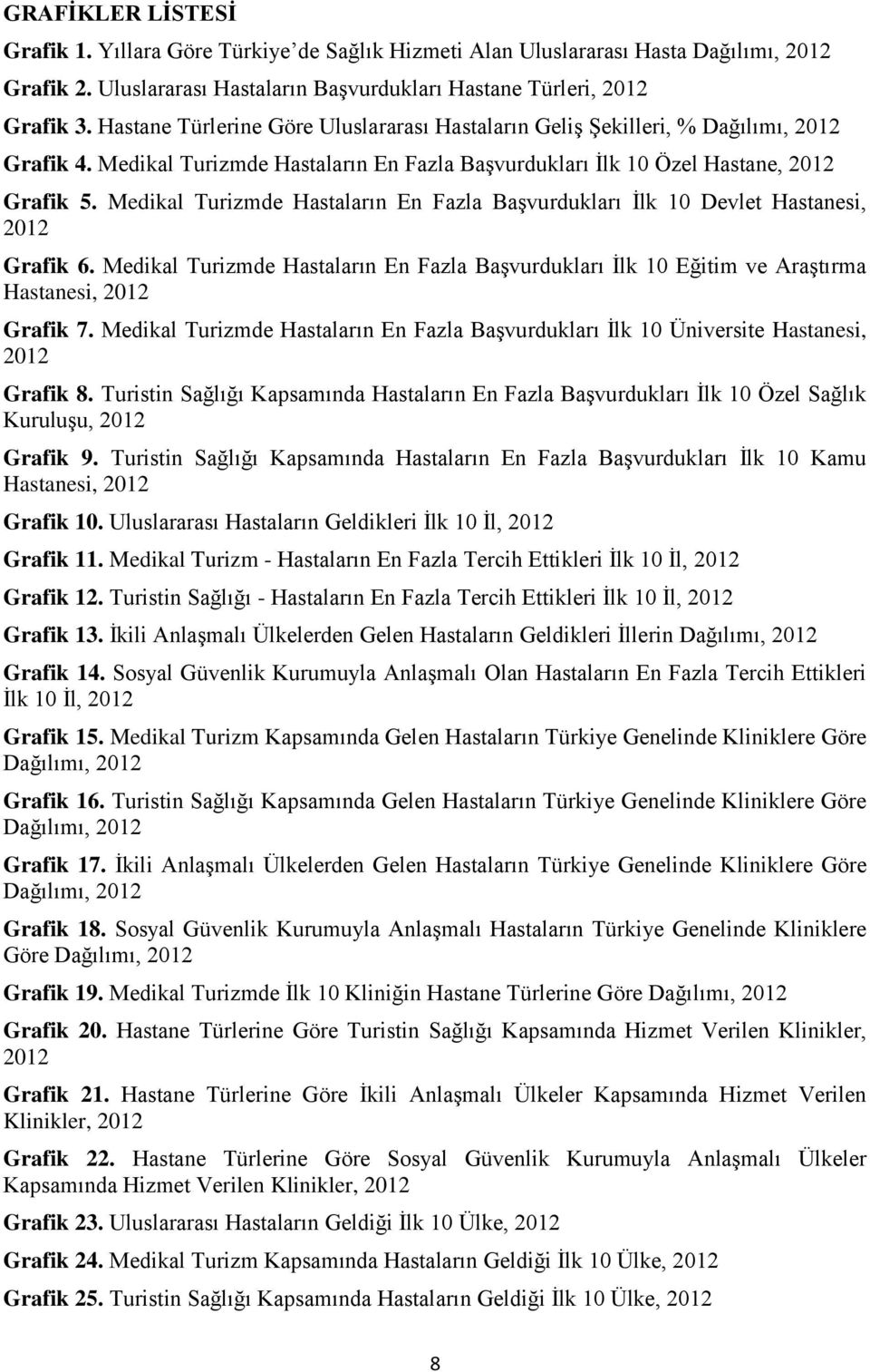 Medikal Turizmde Hastaların En Fazla Başvurdukları İlk 10 Devlet Hastanesi, 2012 Grafik 6. Medikal Turizmde Hastaların En Fazla Başvurdukları İlk 10 Eğitim ve Araştırma Hastanesi, 2012 Grafik 7.