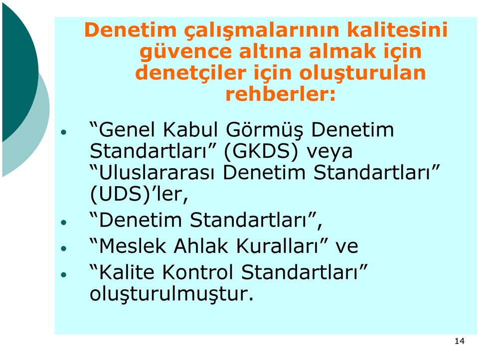 (GKDS) veya Uluslararası Denetim Standartları (UDS) ler, Denetim