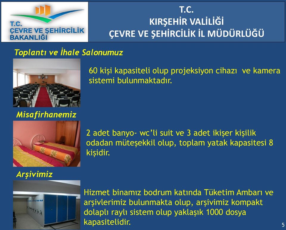 Misafirhanemiz Arşivimiz 2 adet banyo- wc li suit ve 3 adet ikişer kişilik odadan müteşekkil olup,