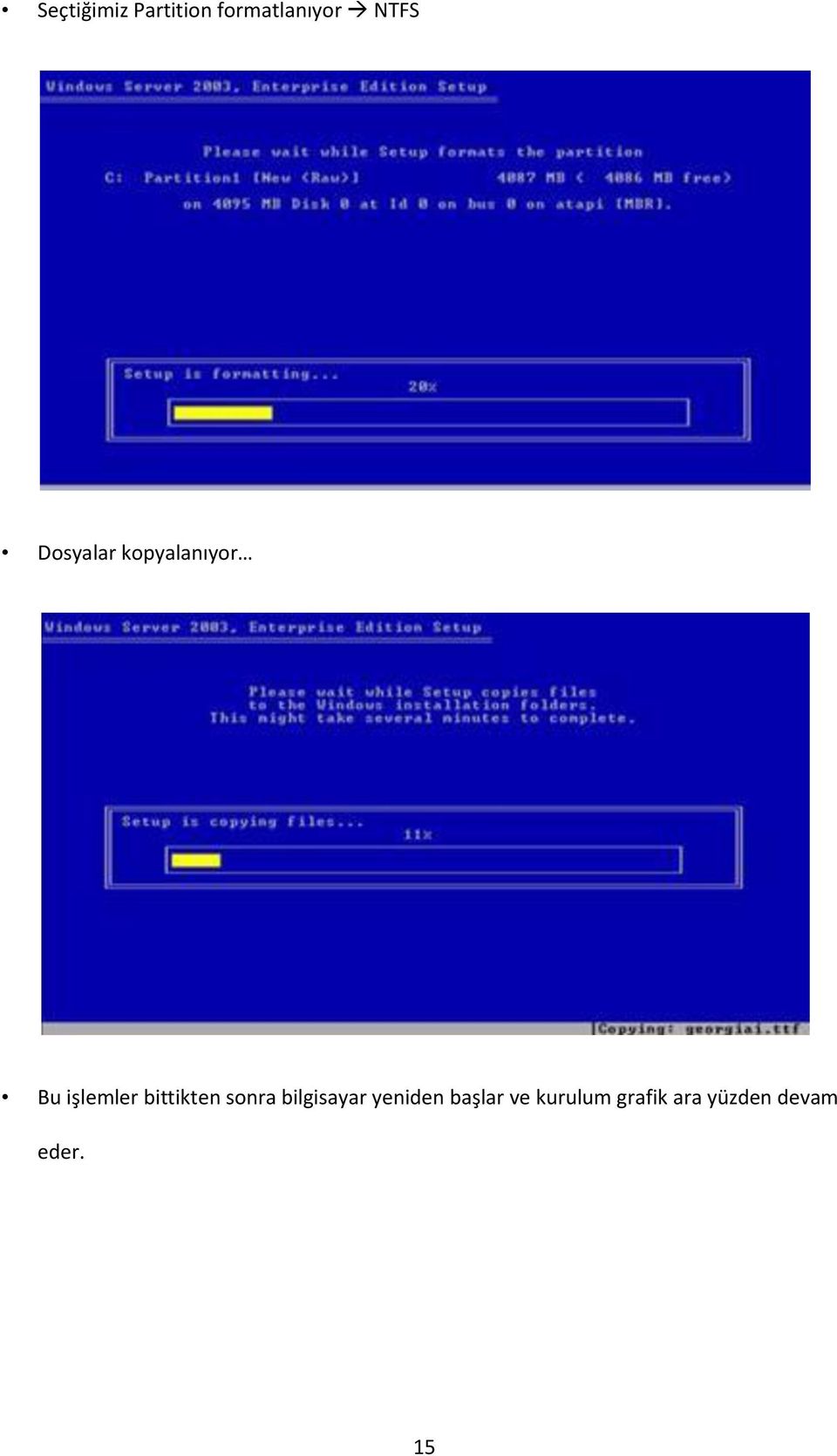 bittikten sonra bilgisayar yeniden