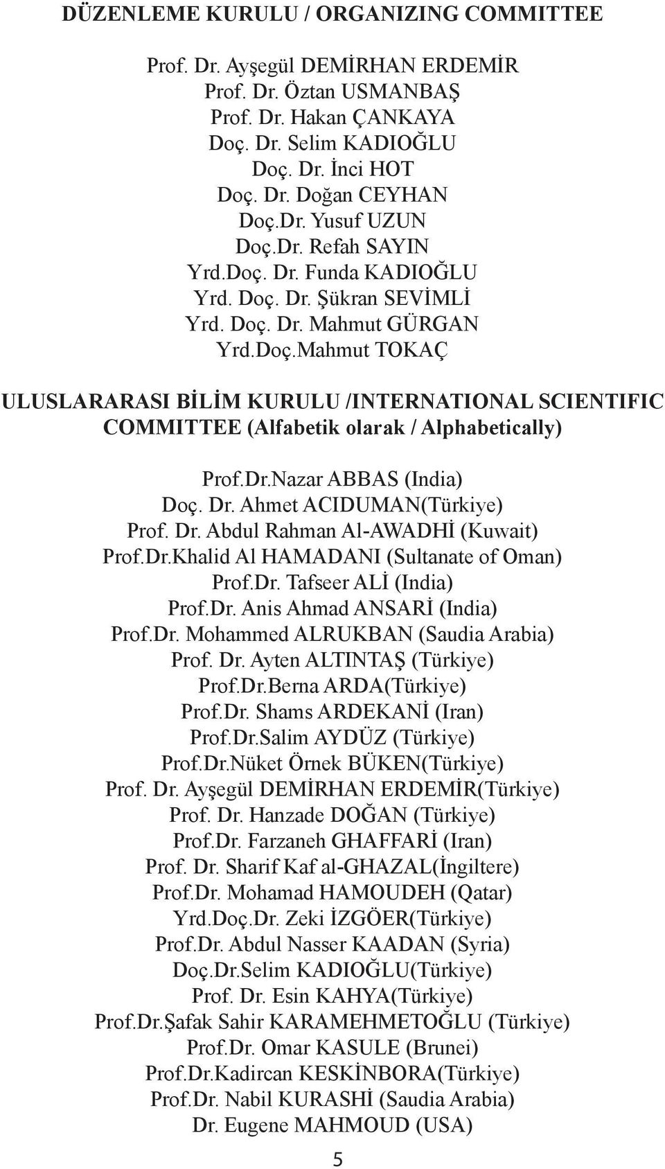 Dr.Nazar ABBAS (India) Doç. Dr. Ahmet ACIDUMAN(Türkiye) Prof. Dr. Abdul Rahman Al-AWADHİ (Kuwait) Prof.Dr.Khalid Al HAMADANI (Sultanate of Oman) Prof.Dr. Tafseer ALİ (India) Prof.Dr. Anis Ahmad ANSARİ (India) Prof.