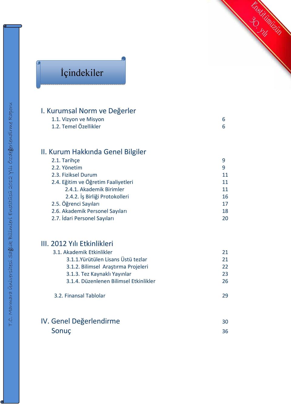 7. İdari Personel Sayıları 20 III. 2012 Yılı Etkinlikleri 3.1. Akademik Etkinlikler 21 3.1.1.Yürütülen Lisans Üstü tezlar 21 3.1.2. Bilimsel Araştırma Projeleri 22 3.