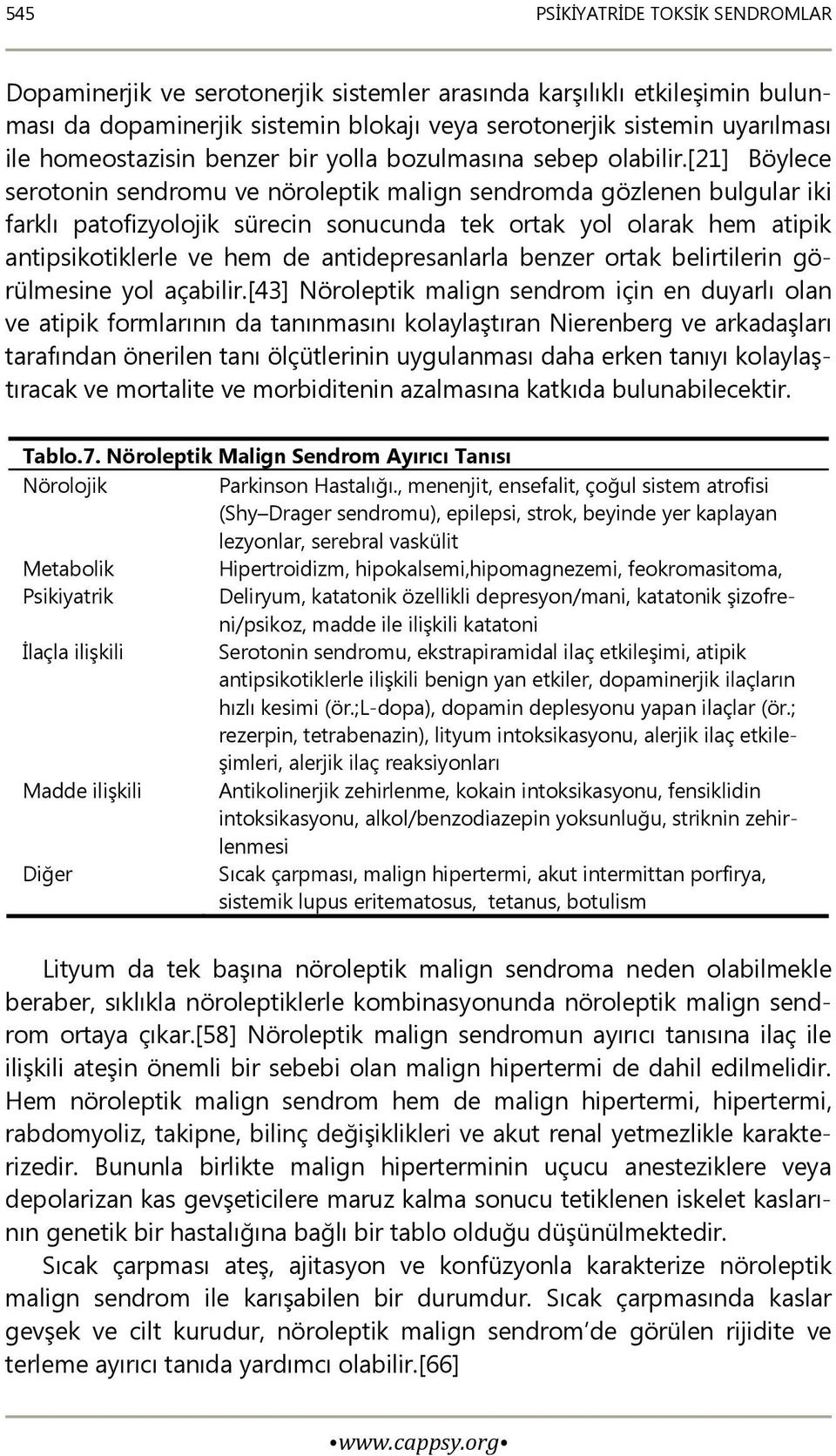 [21] Böylece serotonin sendromu ve nöroleptik malign sendromda gözlenen bulgular iki farklı patofizyolojik sürecin sonucunda tek ortak yol olarak hem atipik antipsikotiklerle ve hem de