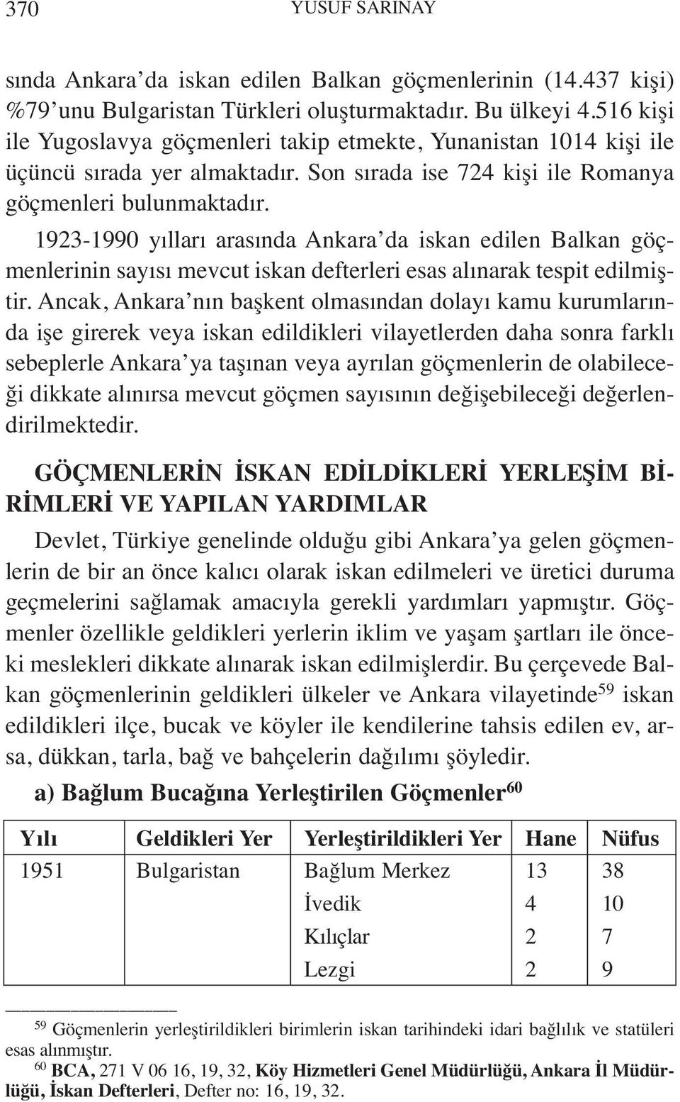 1923-1990 yılları arasında Ankara da iskan edilen Balkan göçmenlerinin sayısı mevcut iskan defterleri esas alınarak tespit edilmiştir.