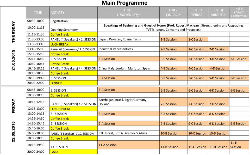 2015 THURSDAY TIME ACTIVITY Main Programme Hall 1 YÜRÜYEN KÖŞK Hall 2 ÇINARCIK Hall 3 TERMAL Hall 4 ARMUTLU Hall 5 KARACA ARBORETUM 08:30-10:00 Registration 10:00-11:15 Speakings of Beginning and