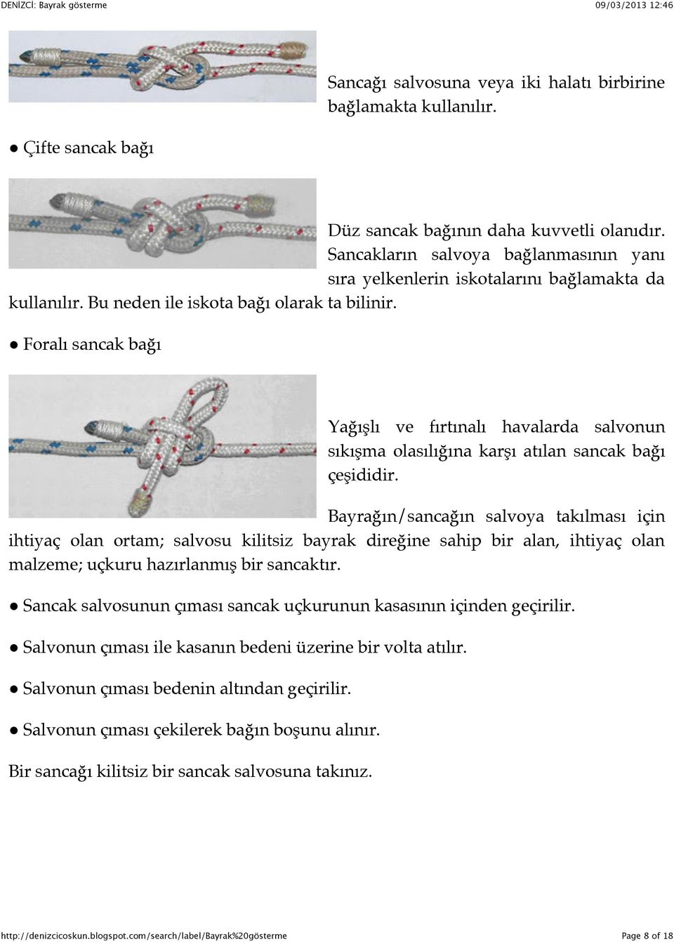 % Foralı sancak bağı Yağışlı ve fırtınalı havalarda salvonun sıkışma olasılığına karşı atılan sancak bağı çeşididir.