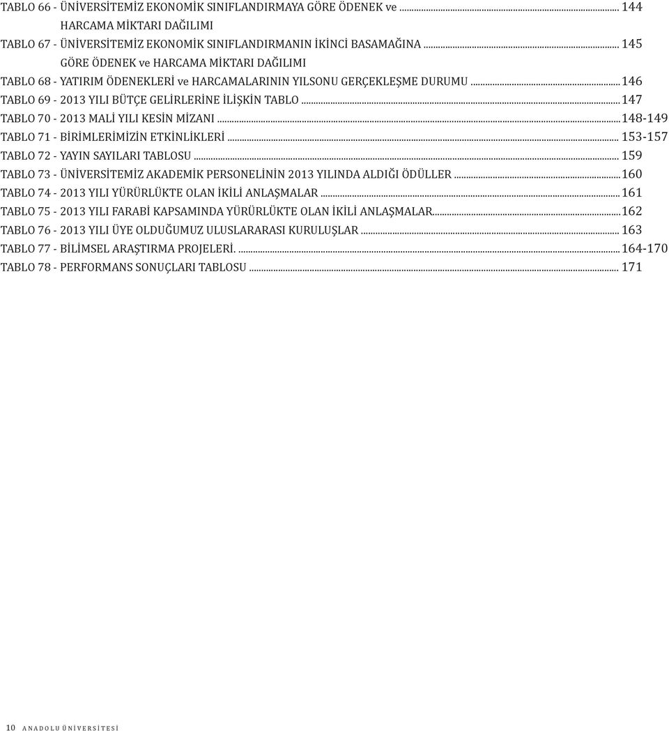 ..147 TABLO 70-2013 MALİ YILI KESİN MİZANI...148-149 TABLO 71 - BİRİMLERİMİZİN ETKİNLİKLERİ... 153-157 TABLO 72 - YAYIN SAYILARI TABLOSU.