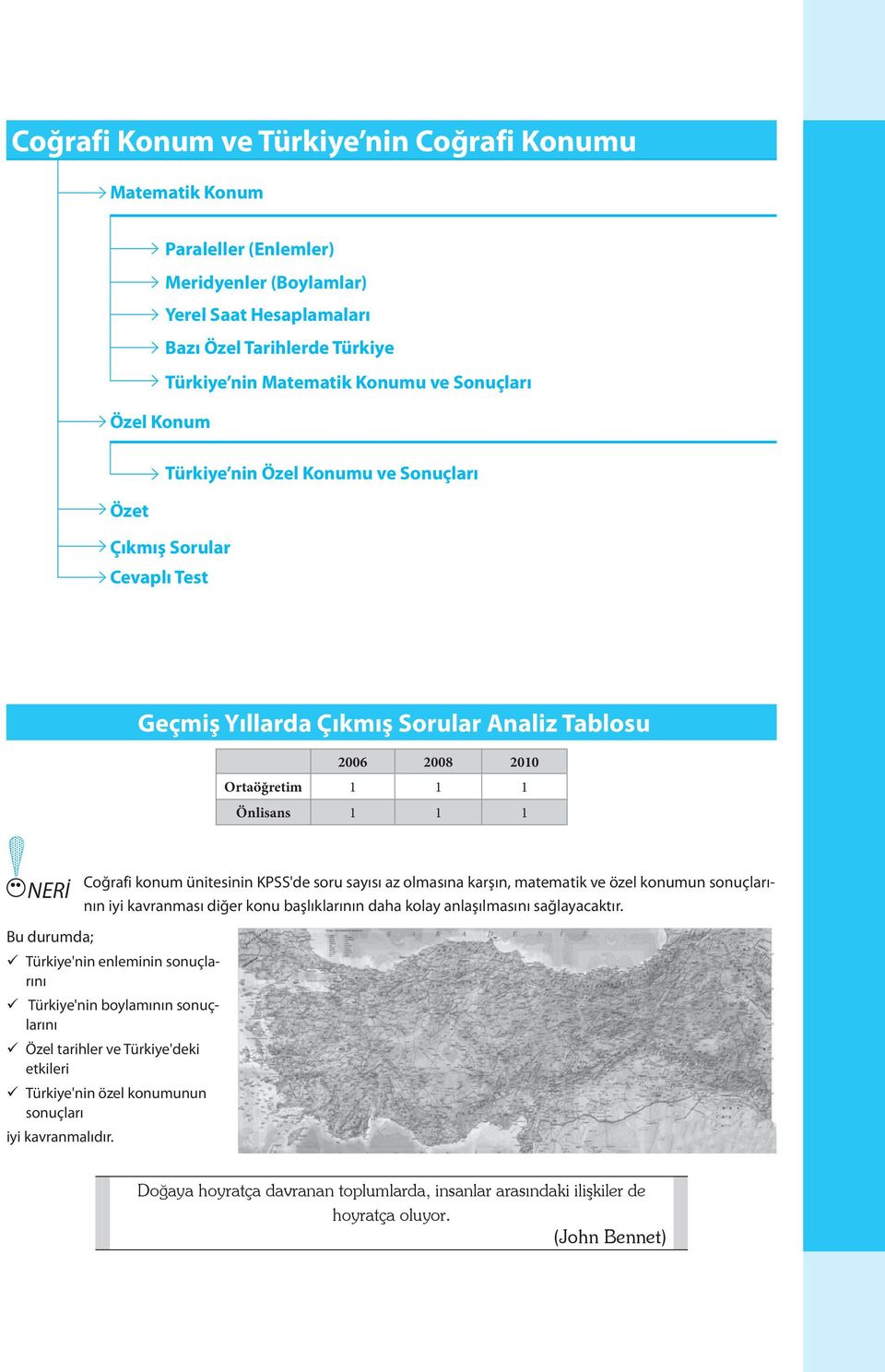 konum ünitesinin KPSS'de soru sayısı az olmasına karşın, matematik ve özel konumun sonuçlarının iyi kavranması diğer konu başlıklarının daha kolay anlaşılmasını sağlayacaktır.