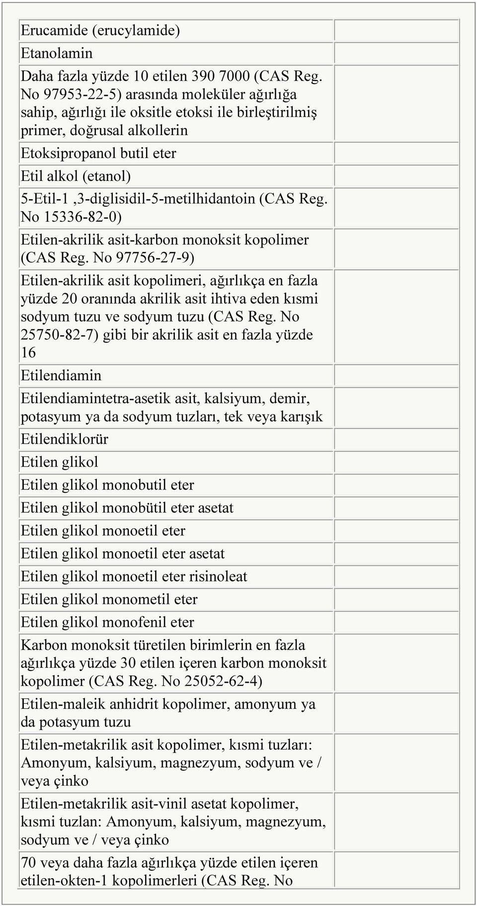 5-Etil-1,3-diglisidil-5-metilhidantoin (CAS Reg. No 15336-82-0) Etilen-akrilik asit-karbon monoksit kopolimer (CAS Reg.