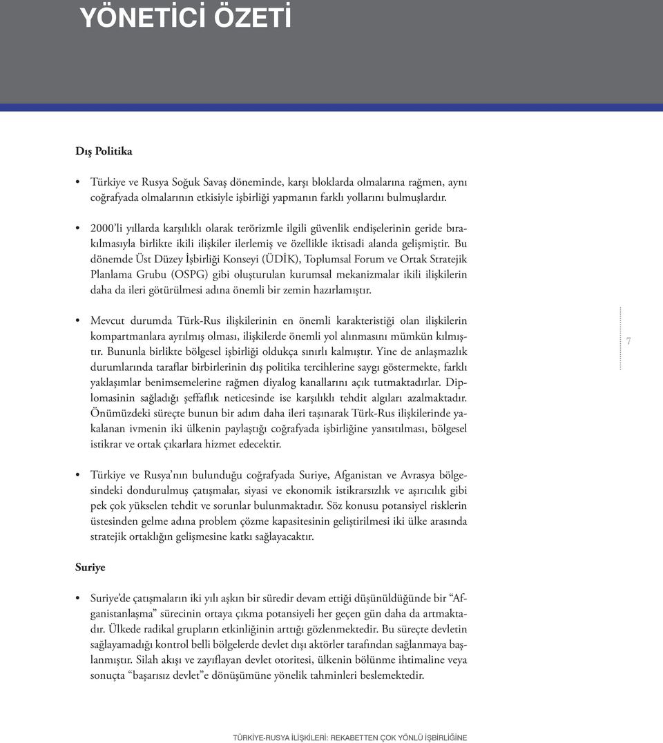 Bu dönemde Üst Düzey İşbirliği Konseyi (ÜDİK), Toplumsal Forum ve Ortak Stratejik Planlama Grubu (OSPG) gibi oluşturulan kurumsal mekanizmalar ikili ilişkilerin daha da ileri götürülmesi adına önemli