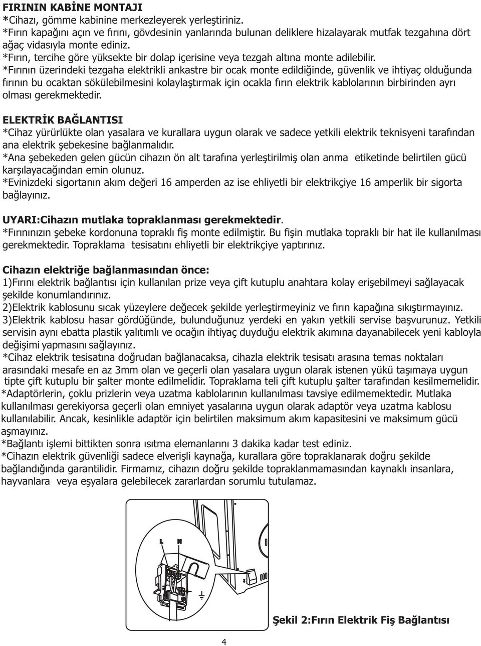 *Fýrýn, tercihe göre yüksekte bir dolap içerisine veya tezgah altýna monte adilebilir.