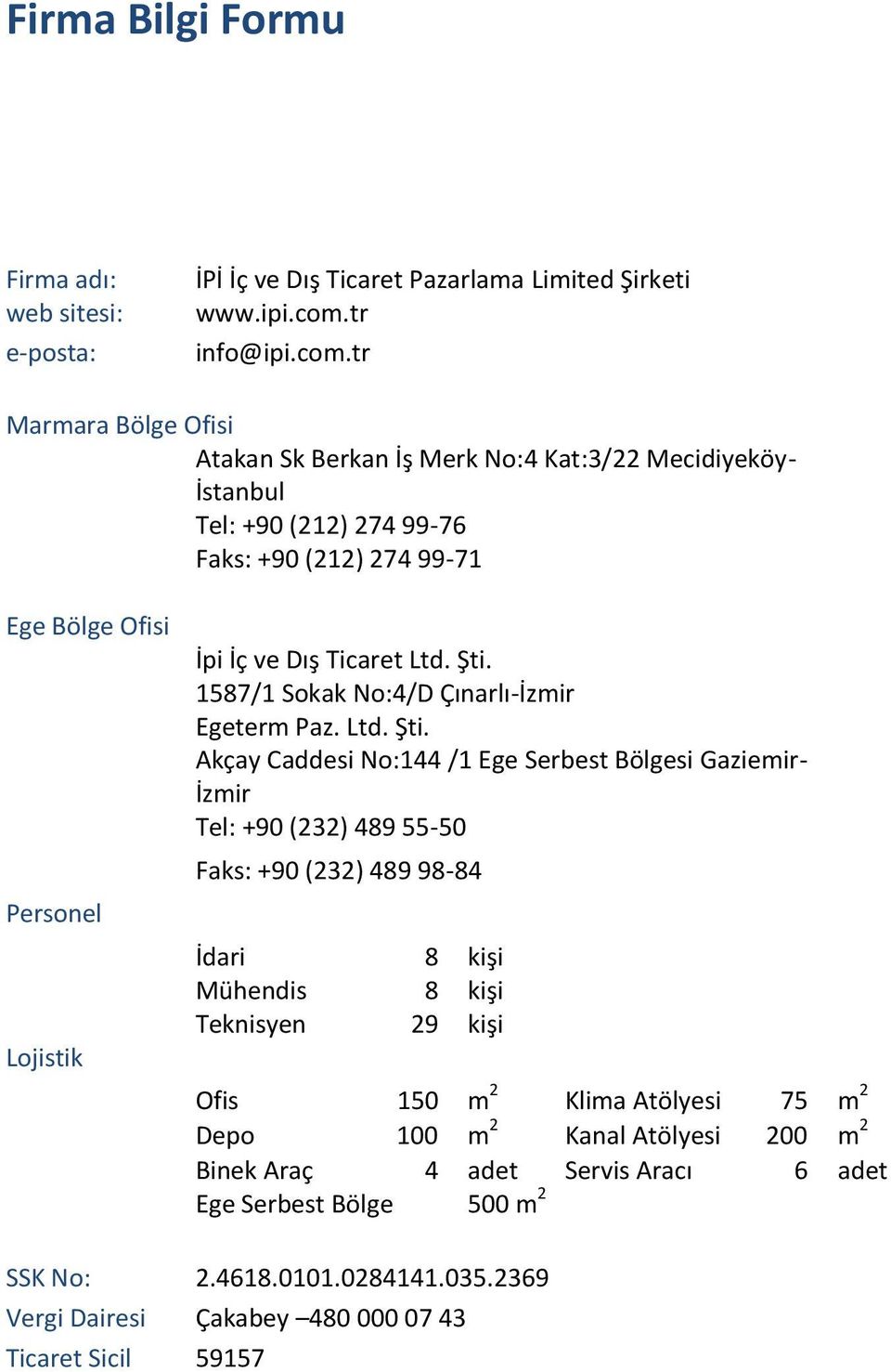 tr Marmara Bölge Ofisi Atakan Sk Berkan İş Merk No:4 Kat:3/22 Mecidiyeköy- İstanbul Tel: +90 (212) 274 99-76 Faks: +90 (212) 274 99-71 Ege Bölge Ofisi Personel Lojistik İpi İç ve