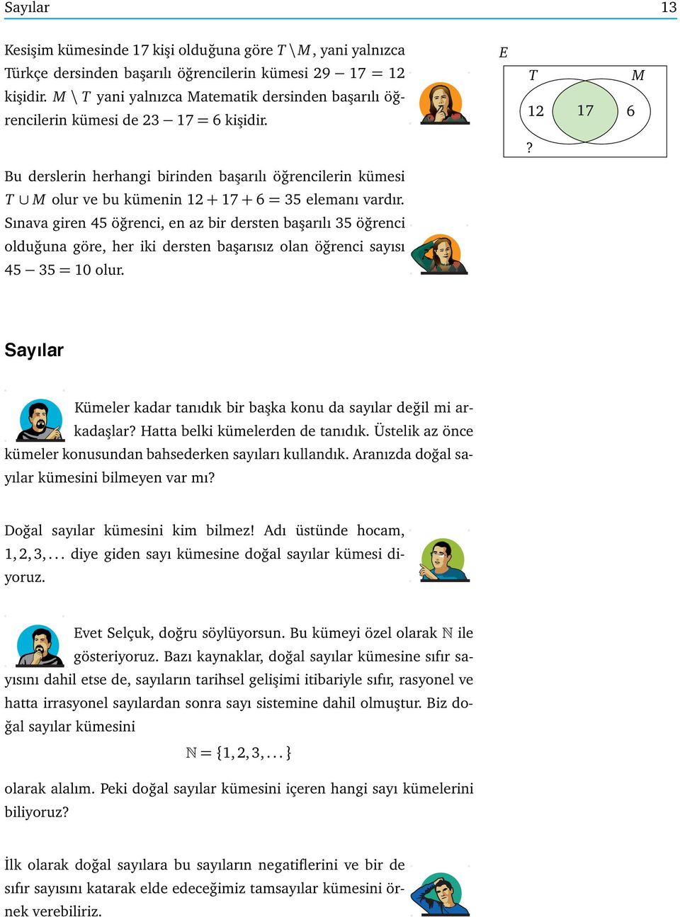 Sınava giren 45 öğrenci, en az bir dersten başarılı 35 öğrenci olduğuna göre, her iki dersten başarısız olan öğrenci sayısı 45 35 = 0 olur. E T 7 6?