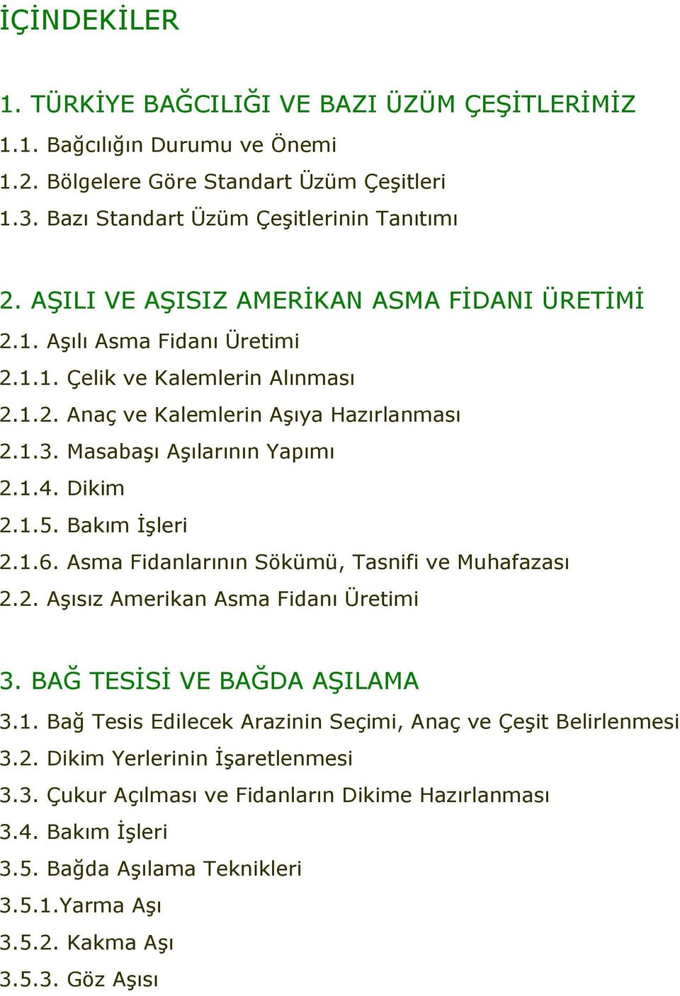 Dikim 2.1.5. Bakım İşleri 2.1.6. Asma Fidanlarının Sökümü, Tasnifi ve Muhafazası 2.2. Aşısız Amerikan Asma Fidanı Üretimi 3. BAĞ TESİSİ VE BAĞDA AŞILAMA 3.1. Bağ Tesis Edilecek Arazinin Seçimi, Anaç ve Çeşit Belirlenmesi 3.