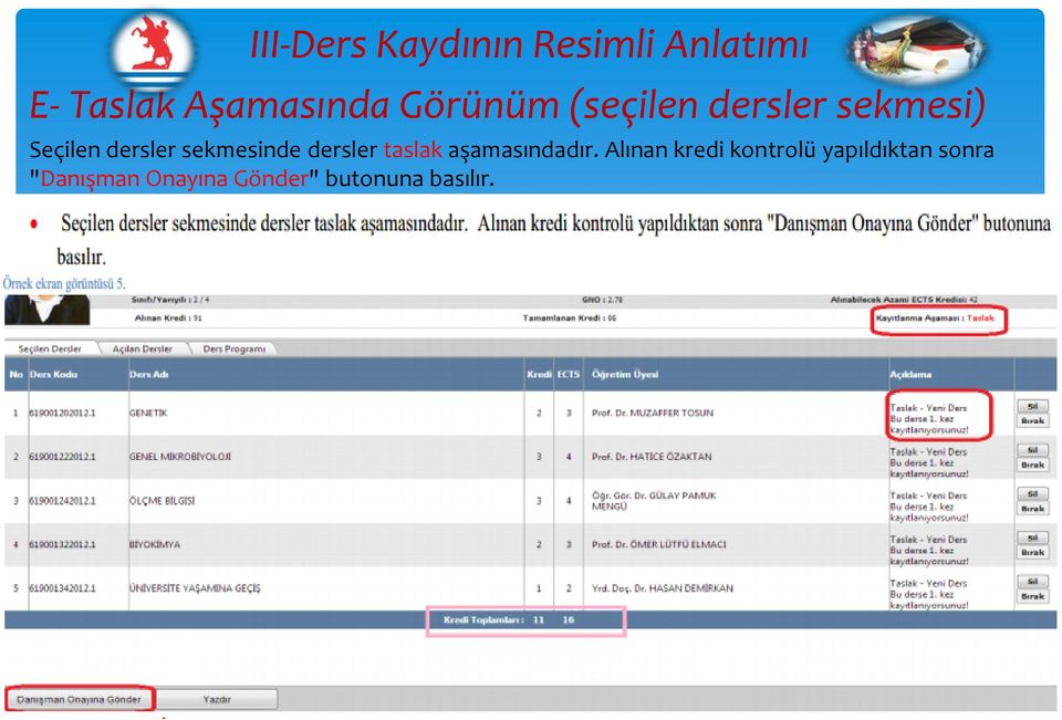 Alınan kredi kontrolü yapıldıktan sonra "Danışman Onayına Gönder" butonuna basılır.