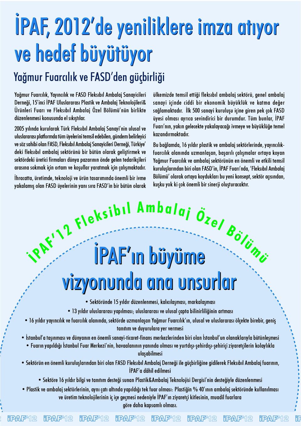 2005 yılında kurularak Türk Fleksıbıl Ambalaj Sanayi nin ulusal ve uluslararası platformda tüm üyelerini temsil edebilen, gündem belirleyici ve söz sahibi olan FASD, Fleksıbıl Ambalaj Sanayicileri