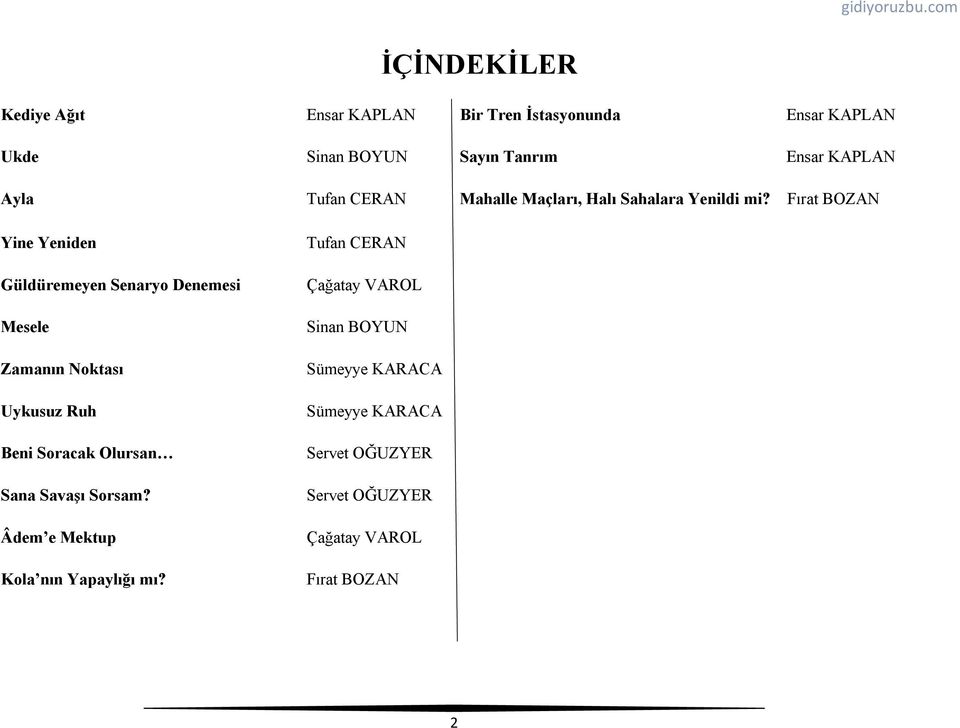 Fırat BOZAN Yine Yeniden Güldüremeyen Senaryo Denemesi Mesele Zamanın Noktası Uykusuz Ruh Beni Soracak Olursan Sana