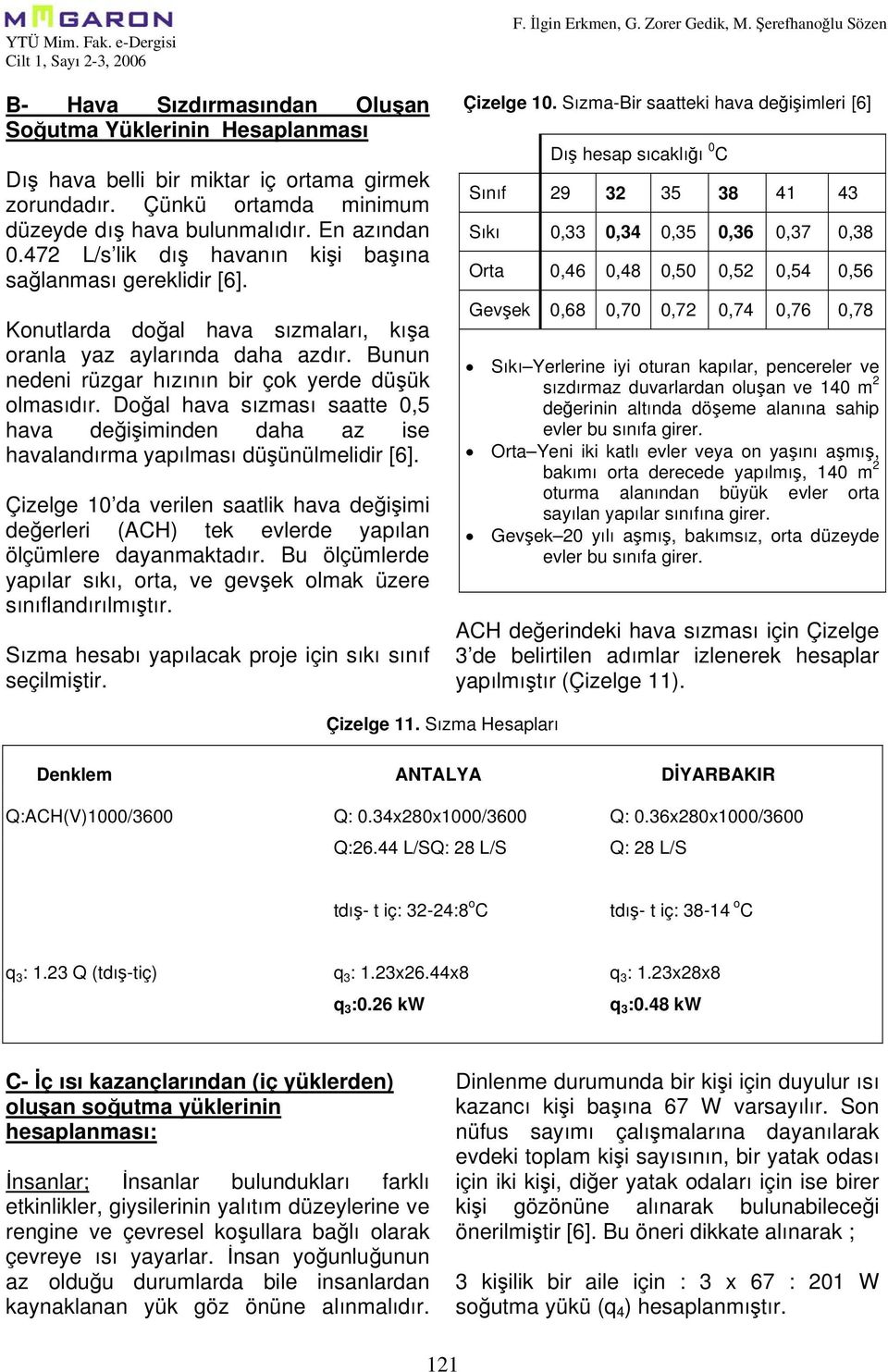 Doğal hava sızması saatte 0,5 hava değişiminden daha az ise havalandırma yapılması düşünülmelidir [6].