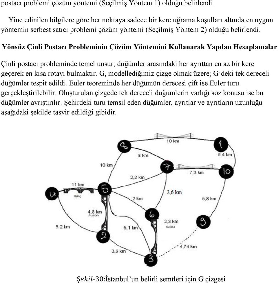 Yönsüz Çinli Postacı Probleminin Çözüm Yöntemini Kullanarak Yapılan Hesaplamalar Çinli postacı probleminde temel unsur düğümler arasındaki her ayrıttan en az bir kere geçerek en kısa rotayı bulmaktır.