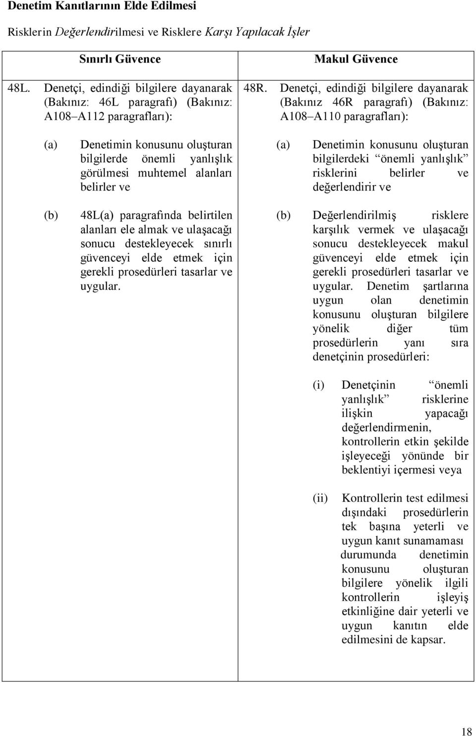 Denetçi, edindiği bilgilere dayanarak (Bakınız 46R paragrafı) (Bakınız: A108 A110 paragrafları): Denetimin konusunu oluşturan bilgilerde önemli yanlışlık görülmesi muhtemel alanları belirler ve