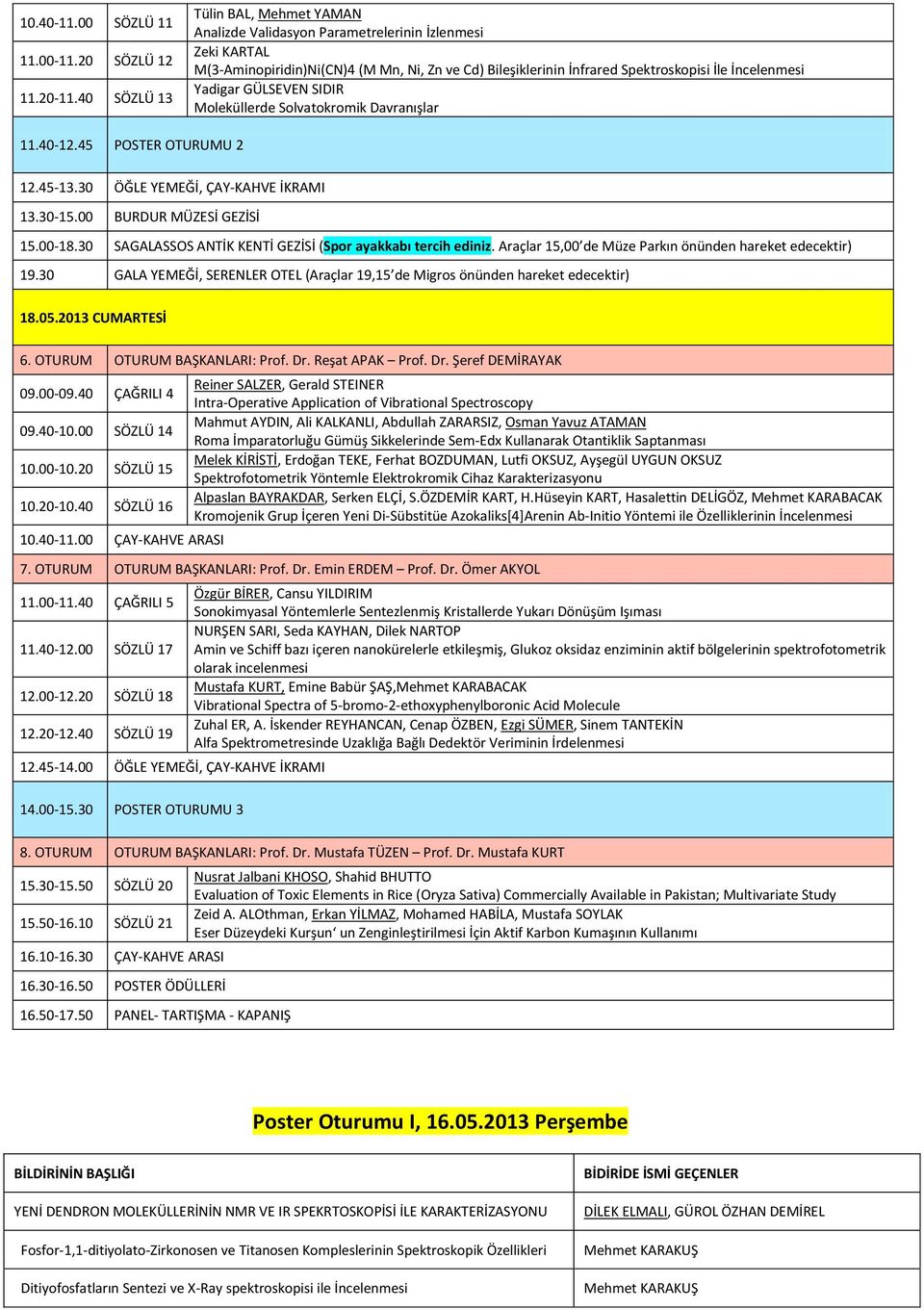 Yadigar GÜLSEVEN SIDIR Moleküllerde Solvatokromik Davranışlar 11.40-12.45 POSTER OTURUMU 2 12.45-13.30 ÖĞLE YEMEĞİ, ÇAY-KAHVE İKRAMI 13.30-15.00 BURDUR MÜZESİ GEZİSİ 15.00-18.