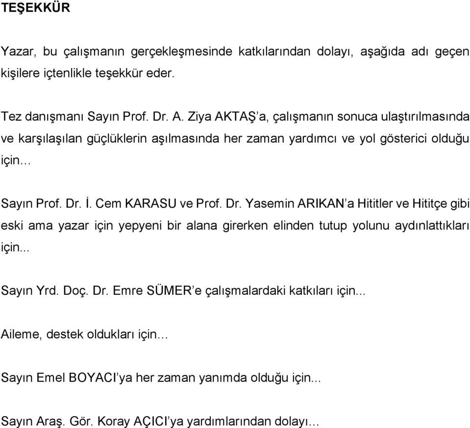 Cem KARASU ve Prof. Dr. Yasemin ARIKAN a Hititler ve Hititçe gibi eski ama yazar için yepyeni bir alana girerken elinden tutup yolunu aydınlattıkları için... Sayın Yrd.