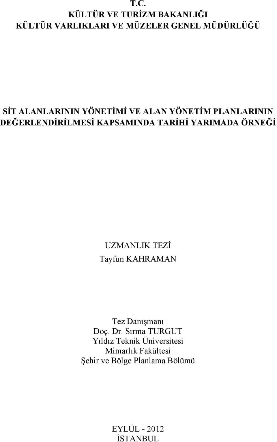 YARIMADA ÖRNEĞİ UZMANLIK TEZİ Tayfun KAHRAMAN Tez Danışmanı Doç. Dr.