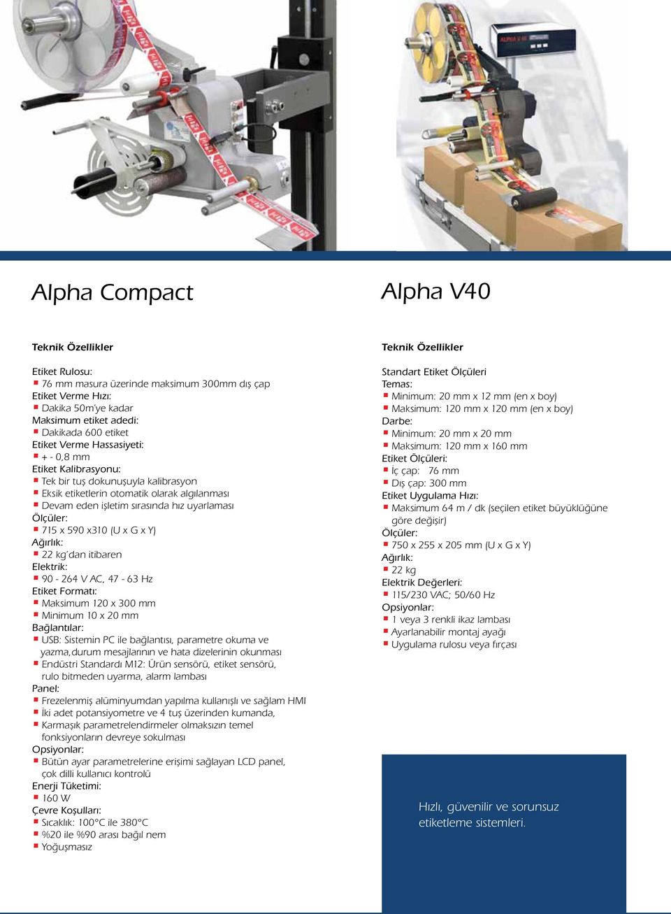 kg dan itibaren Elektrik: 90-264 V AC, 47-63 Hz Etiket Formatı: Maksimum 120 x 300 mm Minimum 10 x 20 mm Bağlantılar: USB: Sistemin PC ile bağlantısı, parametre okuma ve yazma,durum mesajlarının ve
