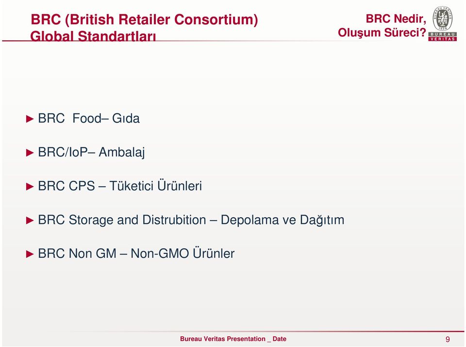 BRC Food Gıda BRC/IoP Ambalaj BRC CPS Tüketici