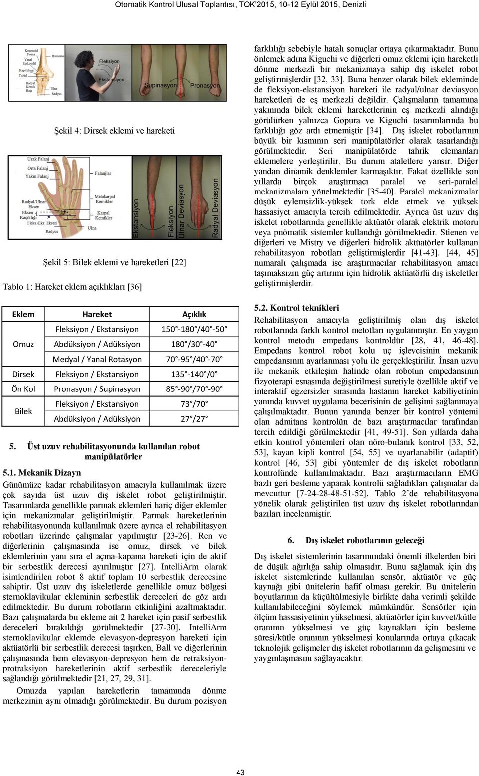 Üst uzuv rehabilitasyonunda kullanılan robot manipülatörler 5.1. Mekanik Dizayn Günümüze kadar rehabilitasyon amacıyla kullanılmak üzere çok sayıda üst uzuv dış iskelet robot geliştirilmiştir.