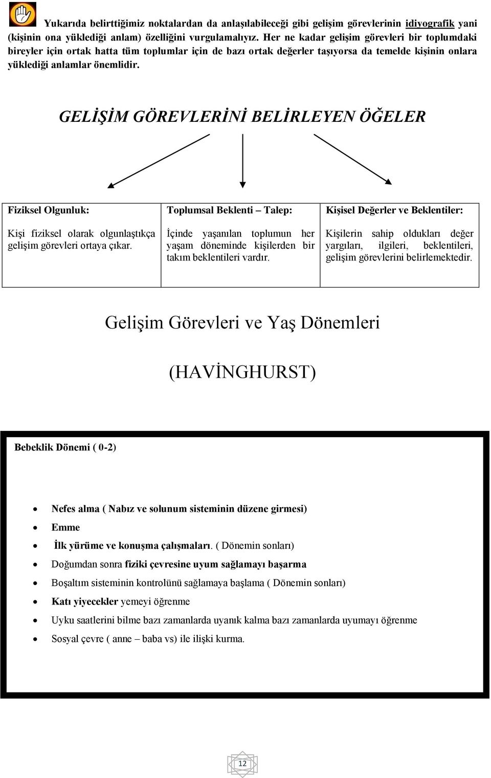 GELĠġĠM GÖREVLERĠNĠ BELĠRLEYEN ÖĞELER Fiziksel Olgunluk: KiĢi fiziksel olarak olgunlaģtıkça geliģim görevleri ortaya çıkar.