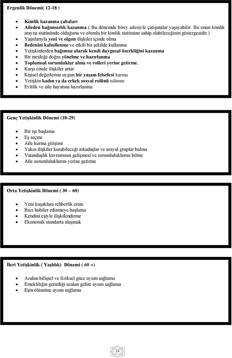 ) YaĢıtlarıyla yeni ve olgun iliģkiler içinde olma Bedenini kabullenme ve etkili bir Ģekilde kullanma YetiĢkinlerden bağımsız olarak kendi duygusal özerkliğini kazanma Bir mesleğe doğru yönelme ve