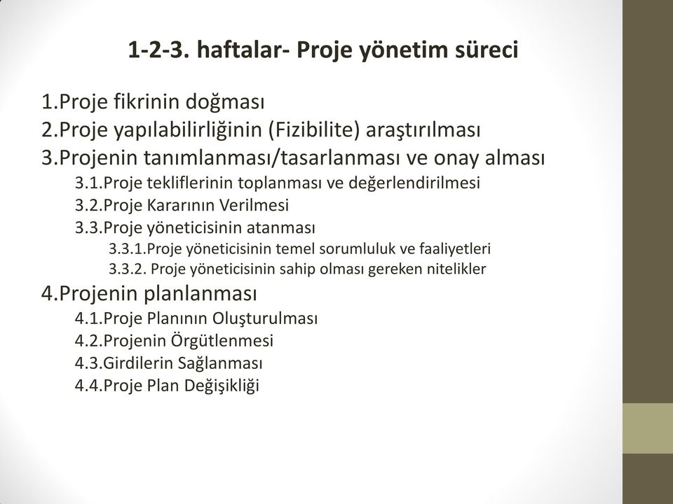 Proje Kararının Verilmesi 3.3.Proje yöneticisinin atanması 3.3.1.Proje yöneticisinin temel sorumluluk ve faaliyetleri 3.3.2.