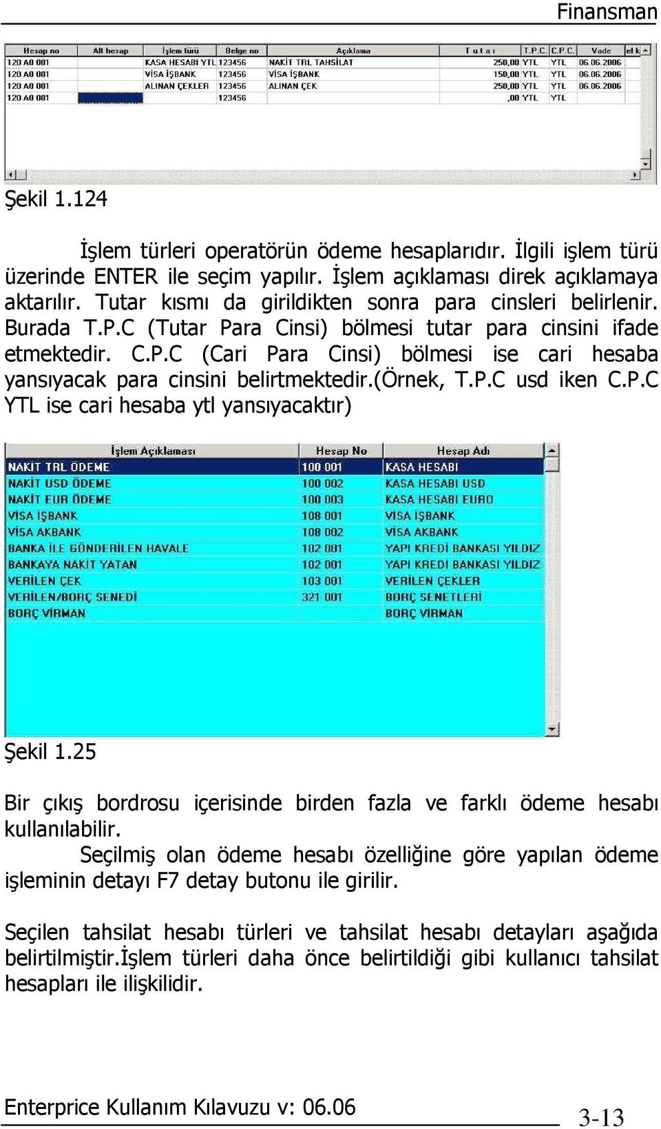 (örnek, T.P.C usd iken C.P.C YTL ise cari hesaba ytl yansıyacaktır) Şekil 1.25 Bir çıkış bordrosu içerisinde birden fazla ve farklı ödeme hesabı kullanılabilir.