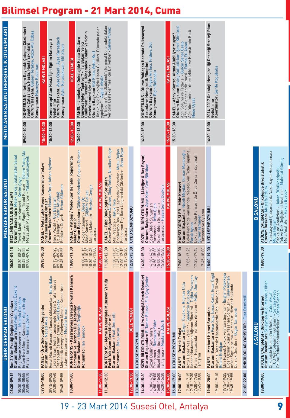 Kanser Taraması - İsmail Çelik PANEL - Üro-Onkoloji de Değişenler Oturum Başkanı: Necati Alkış Renal Hücreli Kanserde Tanısal Yaklaşımlar - Barış Bakır Tekrarlayan Testis Kanserinde Tedavi Sıralaması