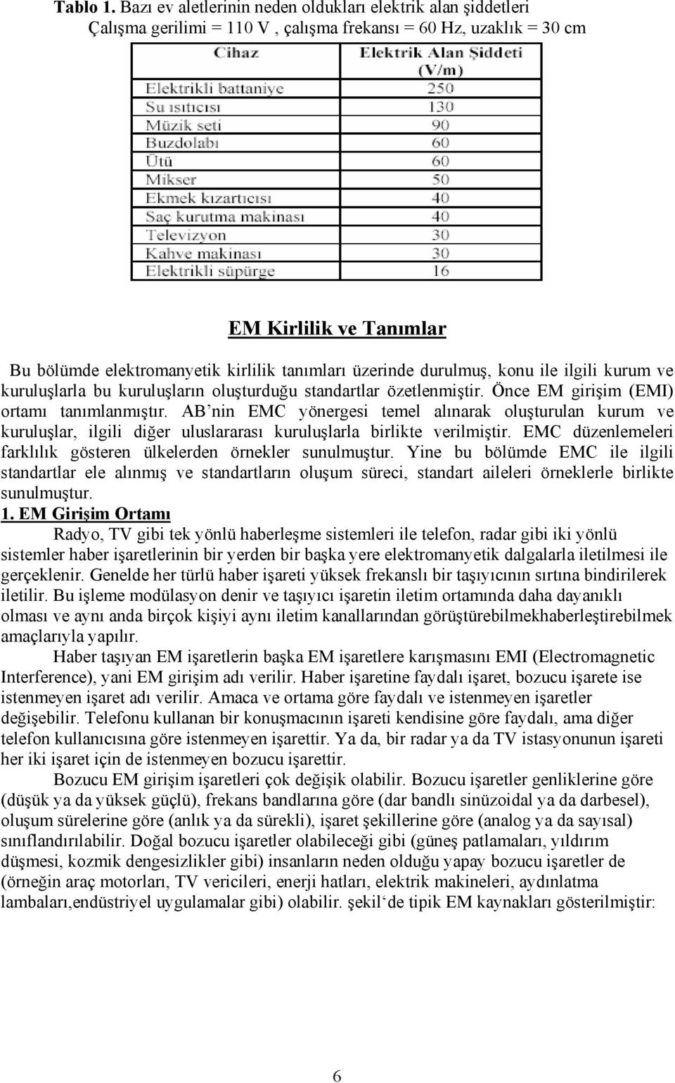 üzerinde durulmuş, konu ile ilgili kurum ve kuruluşlarla bu kuruluşların oluşturduğu standartlar özetlenmiştir. Önce EM girişim (EMI) ortamı tanımlanmıştır.