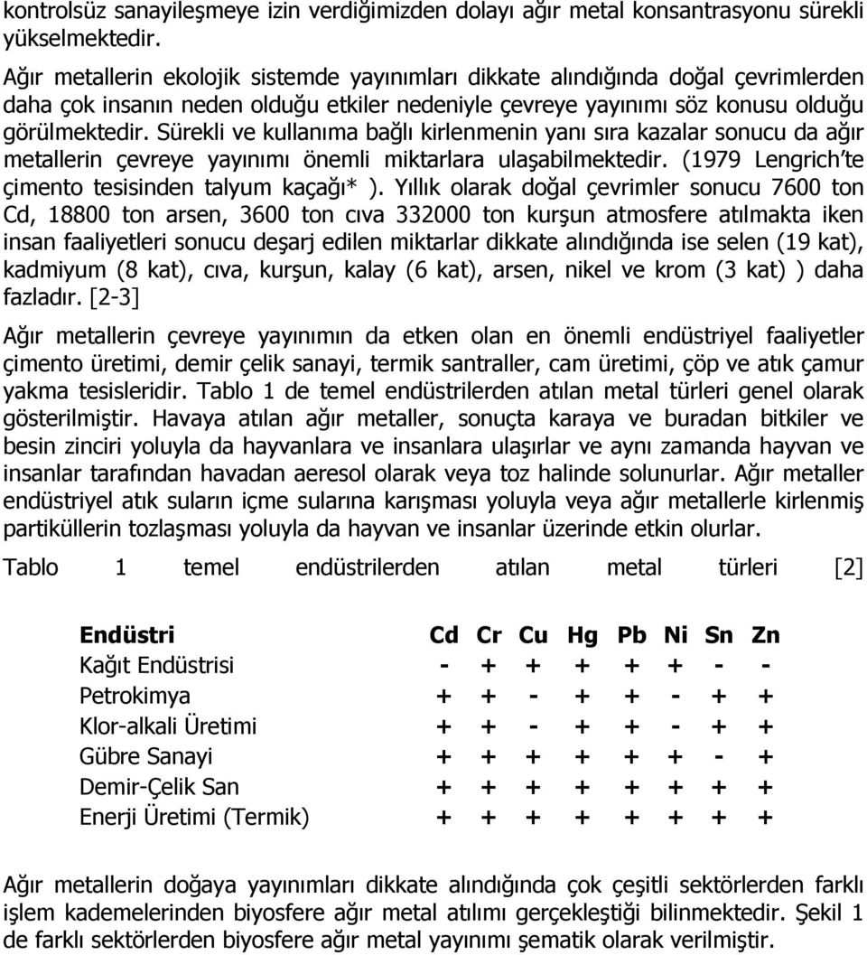 Sürekli ve kullanıma bağlı kirlenmenin yanı sıra kazalar sonucu da ağır metallerin çevreye yayınımı önemli miktarlara ulaşabilmektedir. (1979 Lengrich te çimento tesisinden talyum kaçağı* ).