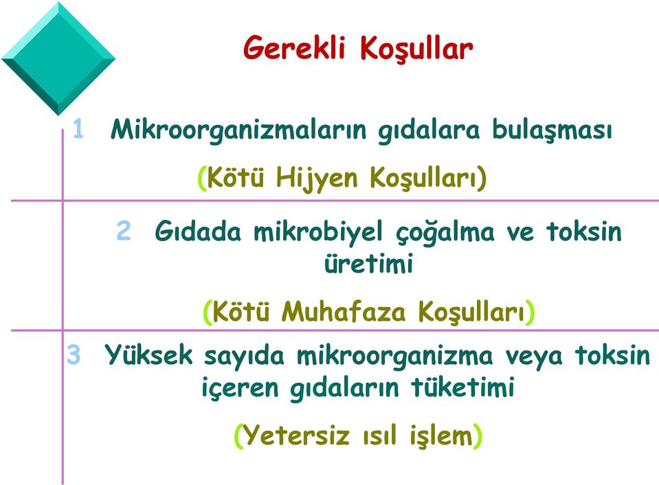 toksin üretimi (Kötü Muhafaza Koşulları) 3 Yüksek sayıda