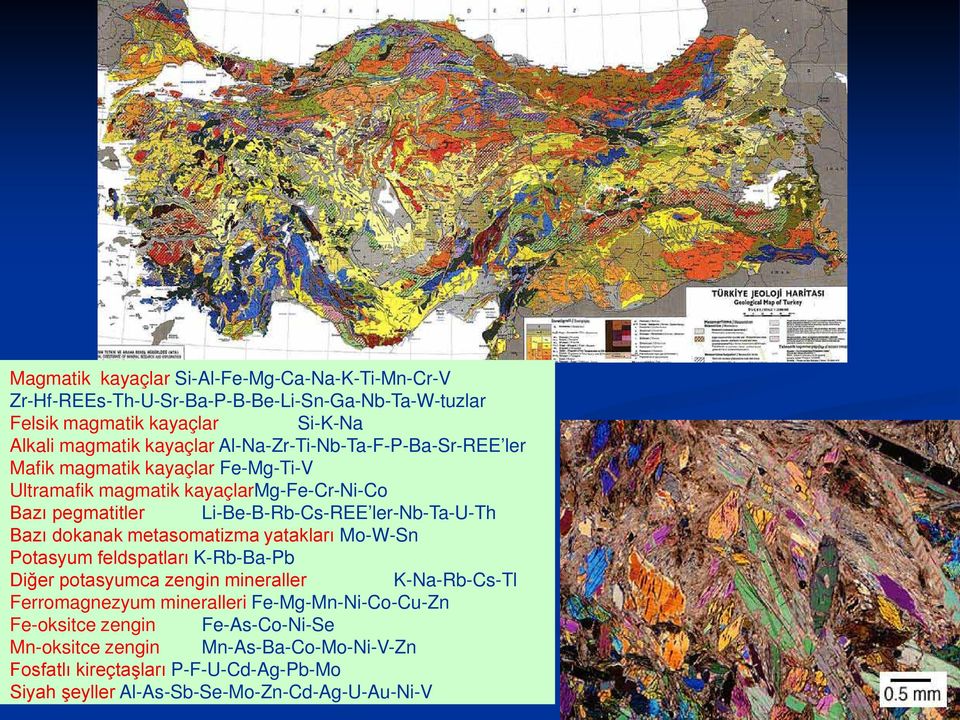 Bazı dokanak metasomatizma yatakları Mo-W-Sn Potasyum feldspatları K-Rb-Ba-Pb Diğer potasyumca zengin mineraller K-Na-Rb-Cs-Tl Ferromagnezyum mineralleri