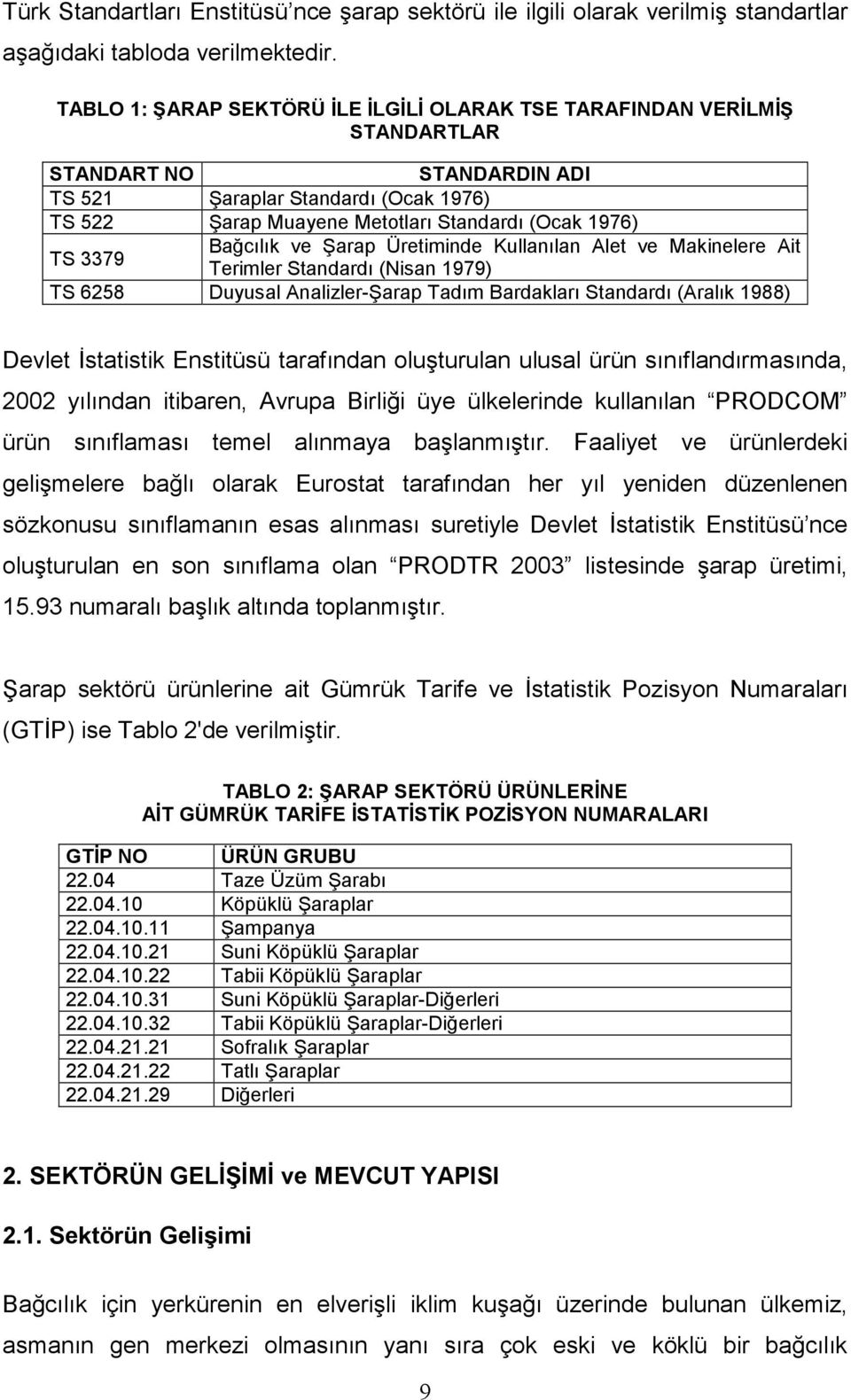 3379 Bağcılık ve Şarap Üretiminde Kullanılan Alet ve Makinelere Ait Terimler Standardı (Nisan 1979) TS 6258 Duyusal Analizler-Şarap Tadım Bardakları Standardı (Aralık 1988) Devlet İstatistik