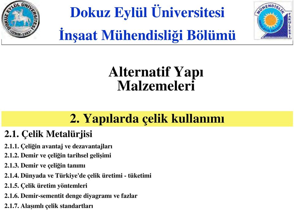 1.3. Demir ve çeliğin tanımı 2.1.4. Dünyada ve Türkiye'de çelik üretimi - tüketimi 2.1.5.