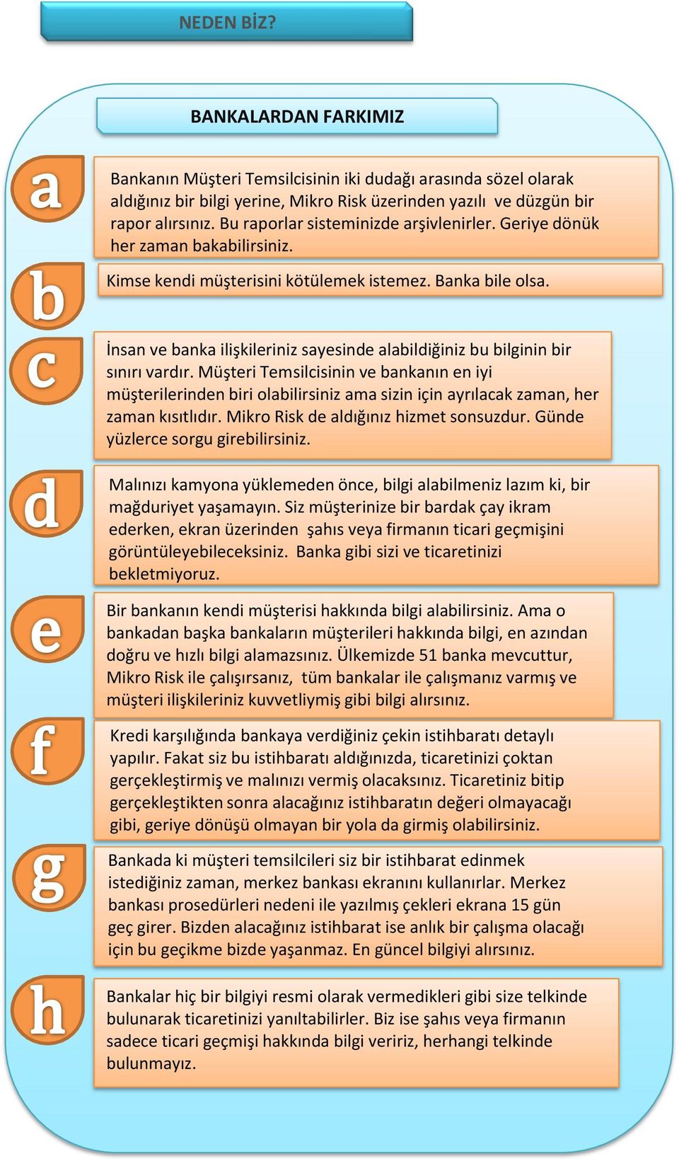 İnsan ve banka ilişkileriniz sayesinde alabildiğiniz bu bilginin bir sınırı vardır.