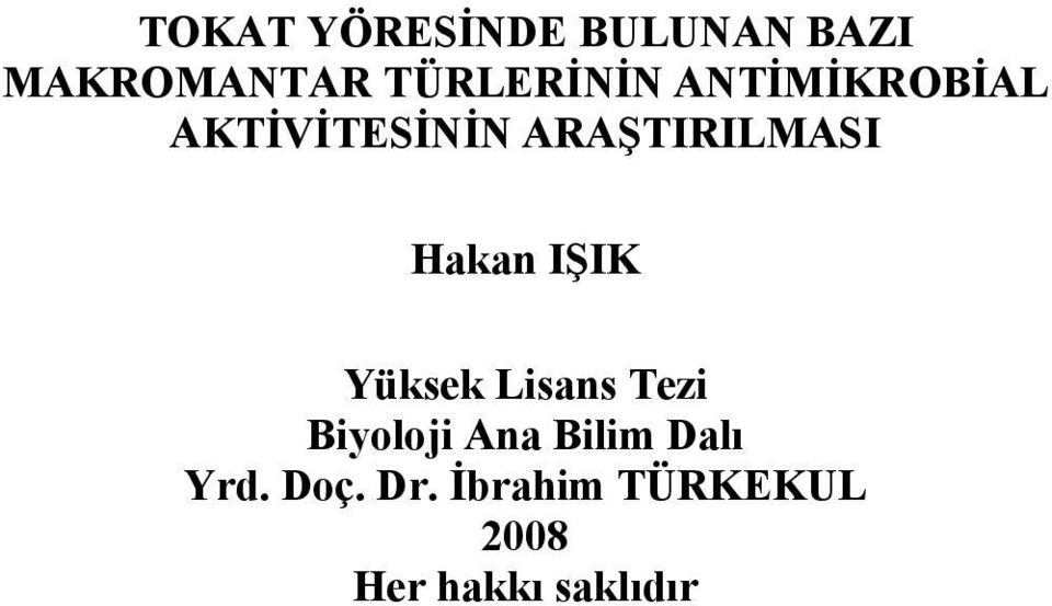 ARAŞTIRILMASI Hakan IŞIK Yüksek Lisans Tezi